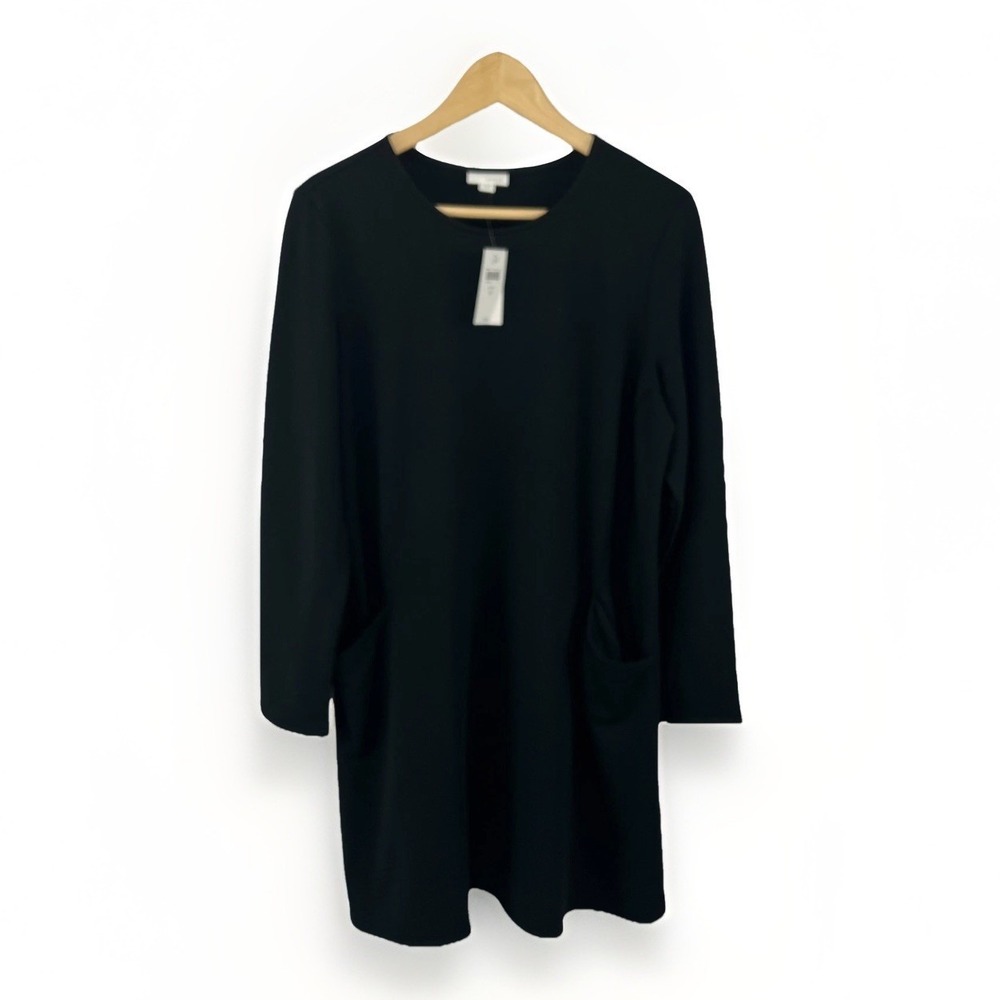 J.Jill Pure Jill NWT Knit Dress Sz M‎ Black Front Pockets Lagenlook Minimalist